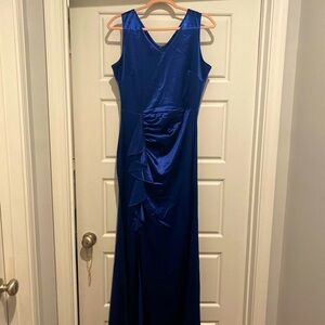 Elegant Royal Blue Sateen Dress
